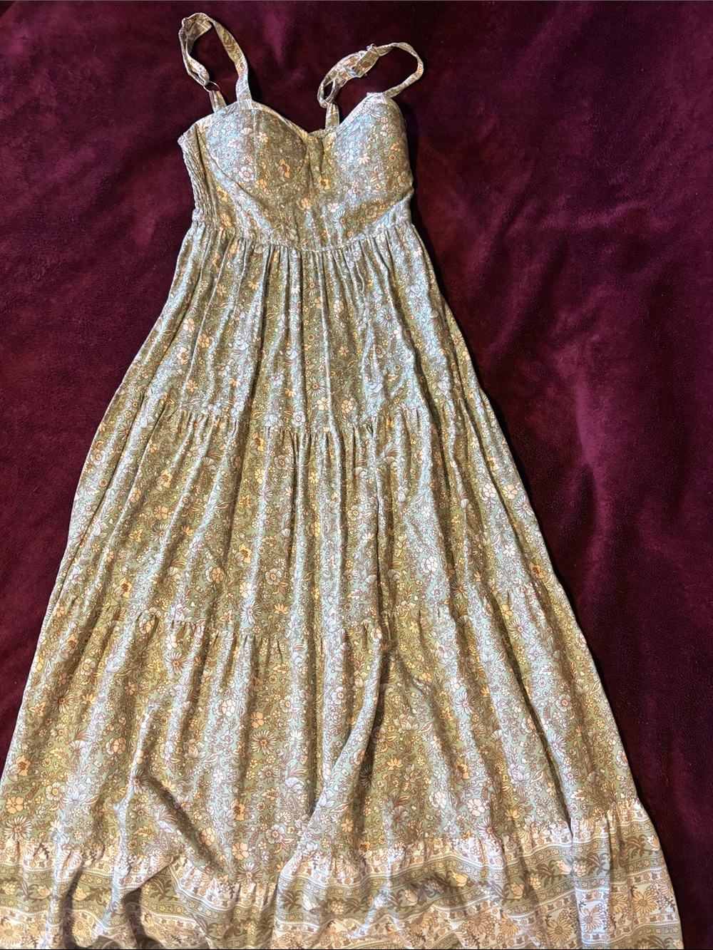 Floral Sage Green Maxi Sundress with Adjustable Straps